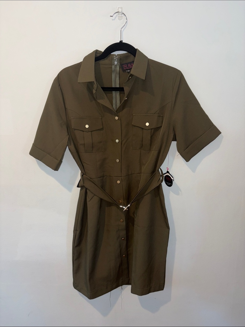 Olive Utility Shirt Dress with Belt